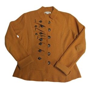 Casch by Gro Abrahamsson Mustard Yellow 100% Boiled Wool Ruffle Jacket Size 38